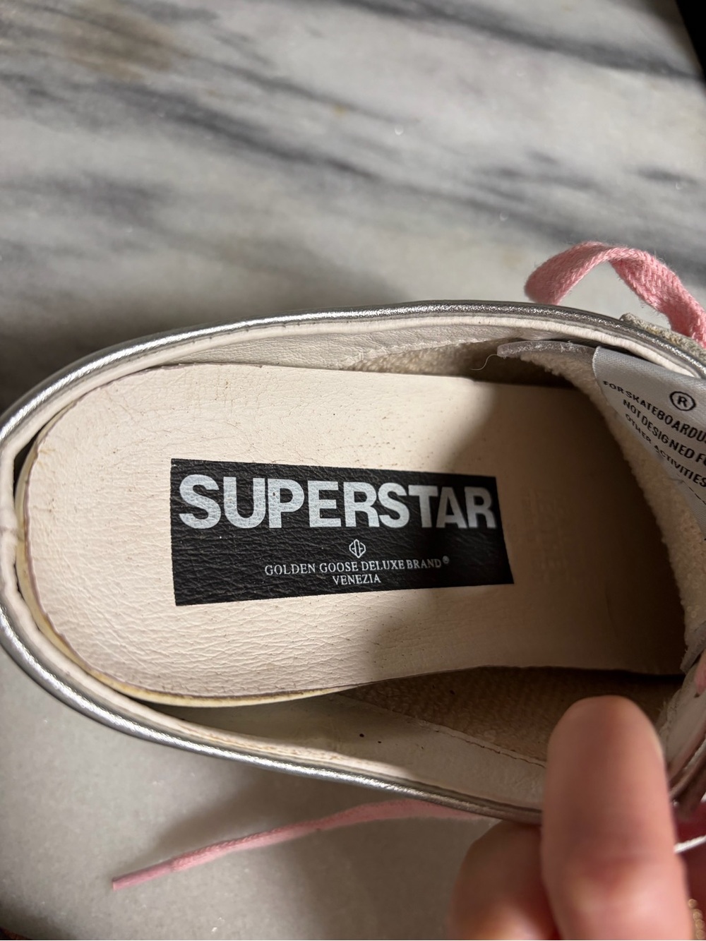 Silver Metallic Sneakers with Pink Laces - Super Star Sabot GGDB - Picture 3 of 7